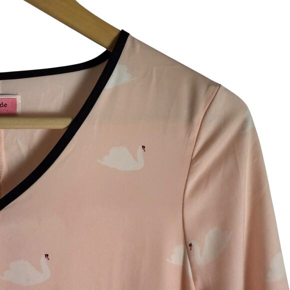 Kate Spade New York Pink Swan Print Sheer Caftan Nightgown Lounge Dress Size M - Picture 4 of 9